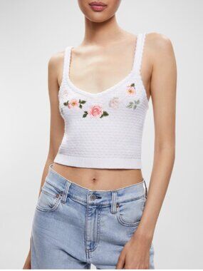 Alice + Olivia Brigida Embroidered Knit Crop Top Tank, Small